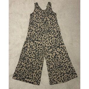 BOMBOM Leopard Print Wide Leg Jumpsuit Women's‎ Large V Neck Sleeveless Casual
